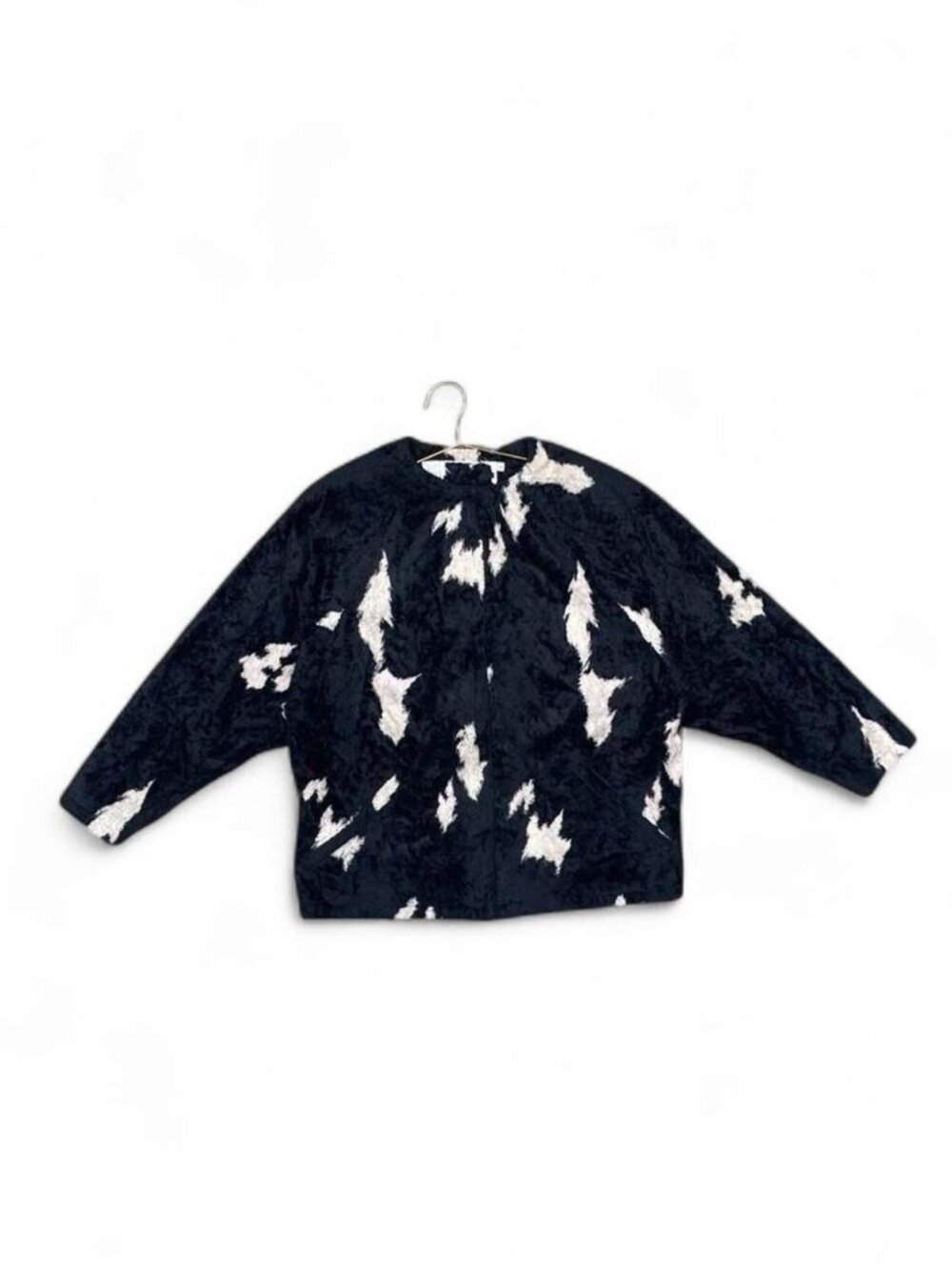 Vintage Black Cream Abstract Cow Print Fuzzy Zip Jacket Size 10